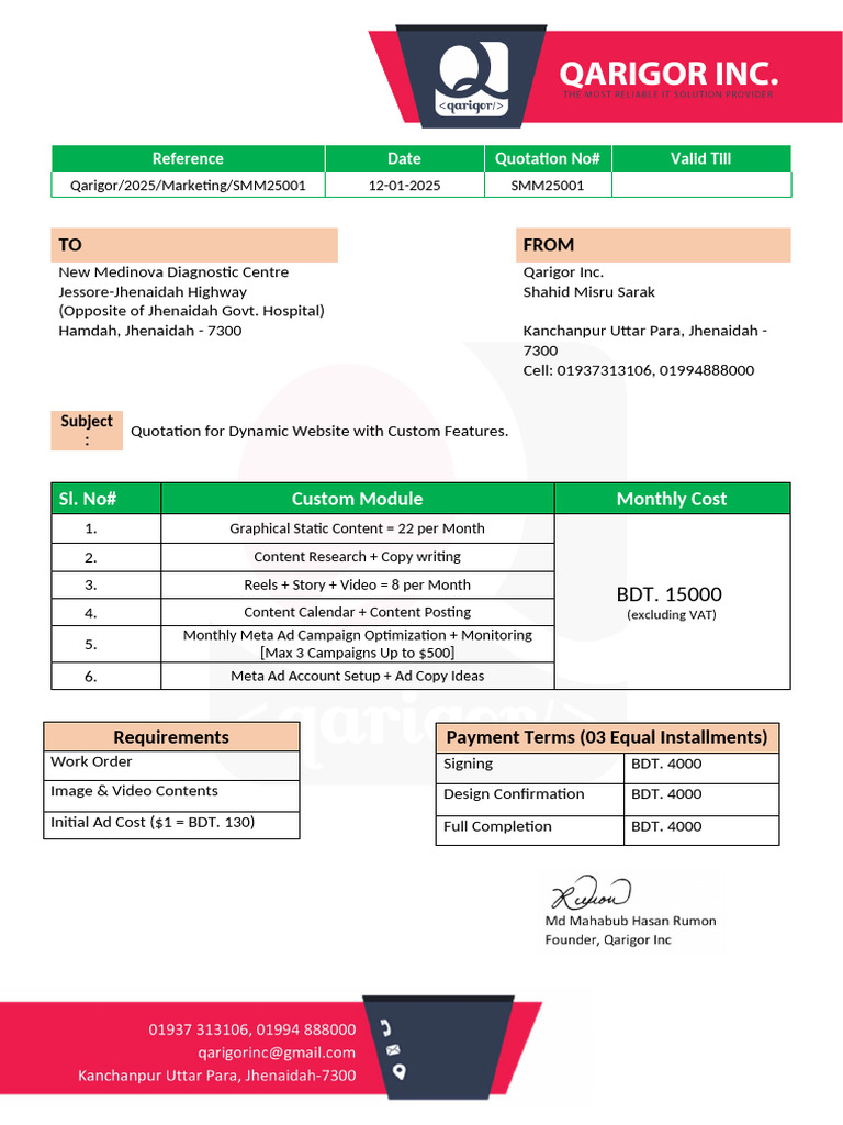 Quotation for Custom Website Features | PDF