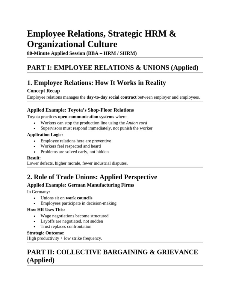 w11 3 Employee Relations, Strategic HRM & Organizational Culture | PDF ...
