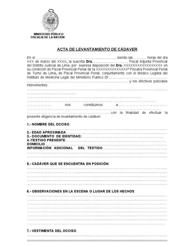 Modelo de Acta de Levantamiento de Cadaver