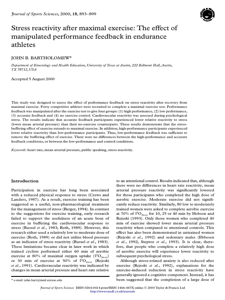 Performance Feedback and Stress Reactivity | PDF | Stress (Biology ...