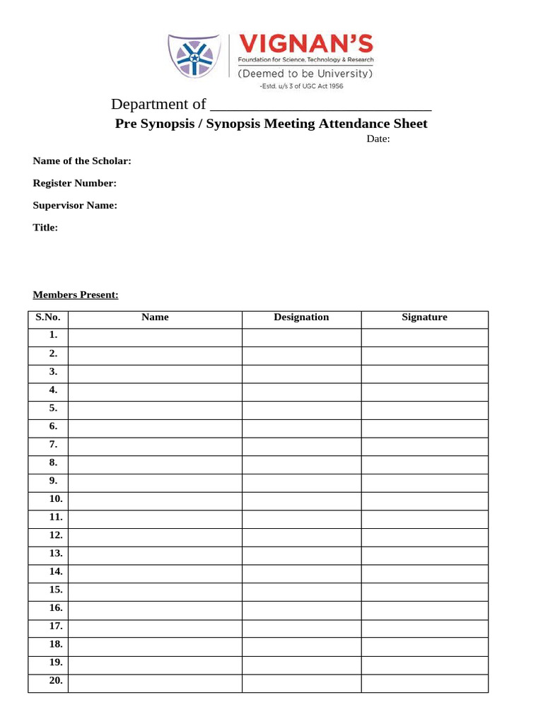 Pre-Synopis or Synopsis Meeting - Attendance & DC Members Comments ...