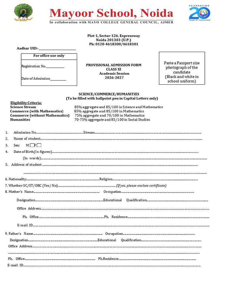 Provisional Admission Form Class XI | PDF | Physical Education