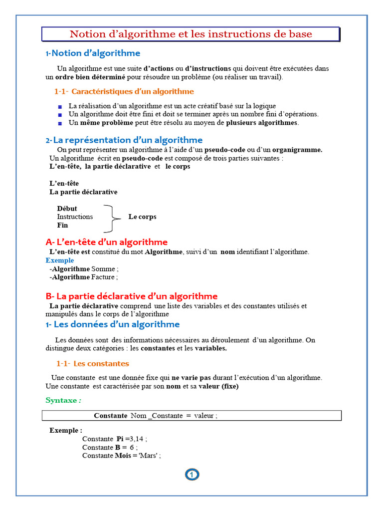 Introduction aux algorithmes et pseudo-code | PDF | Variable ...