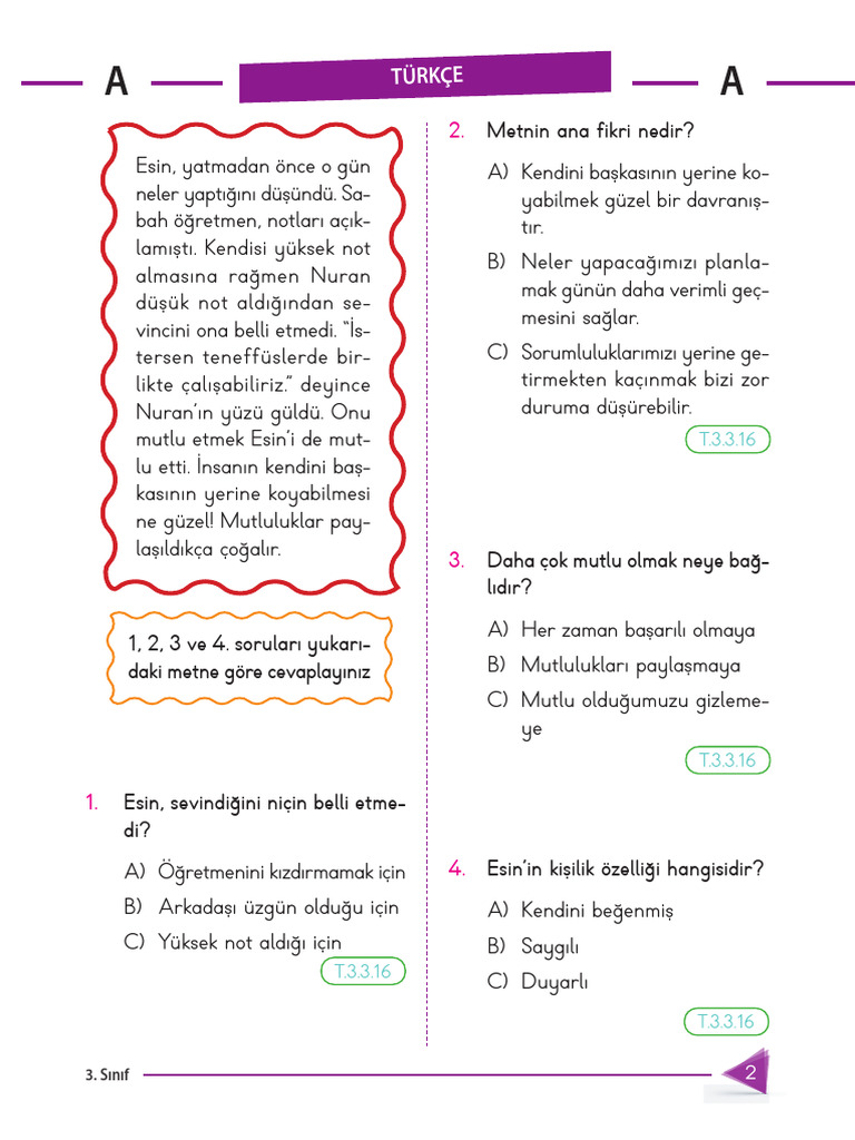 Sınıf 3. Deneme Örnek Sayfalar | PDF