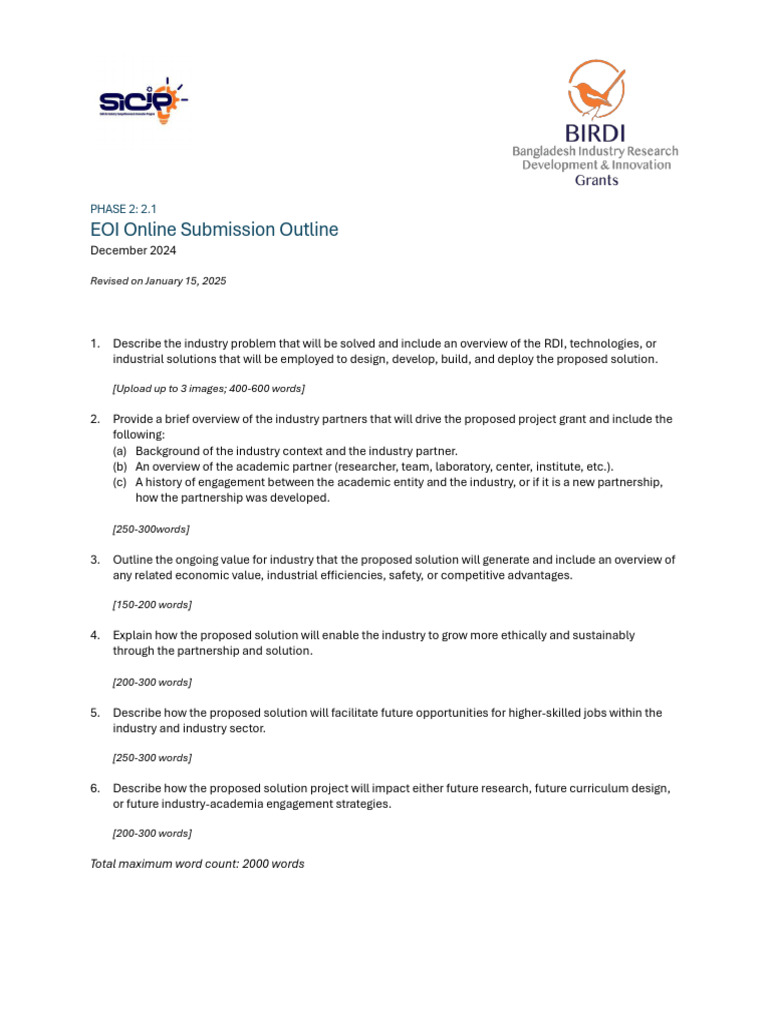 2.1 BIRDI EOI Online Submission Outline | PDF