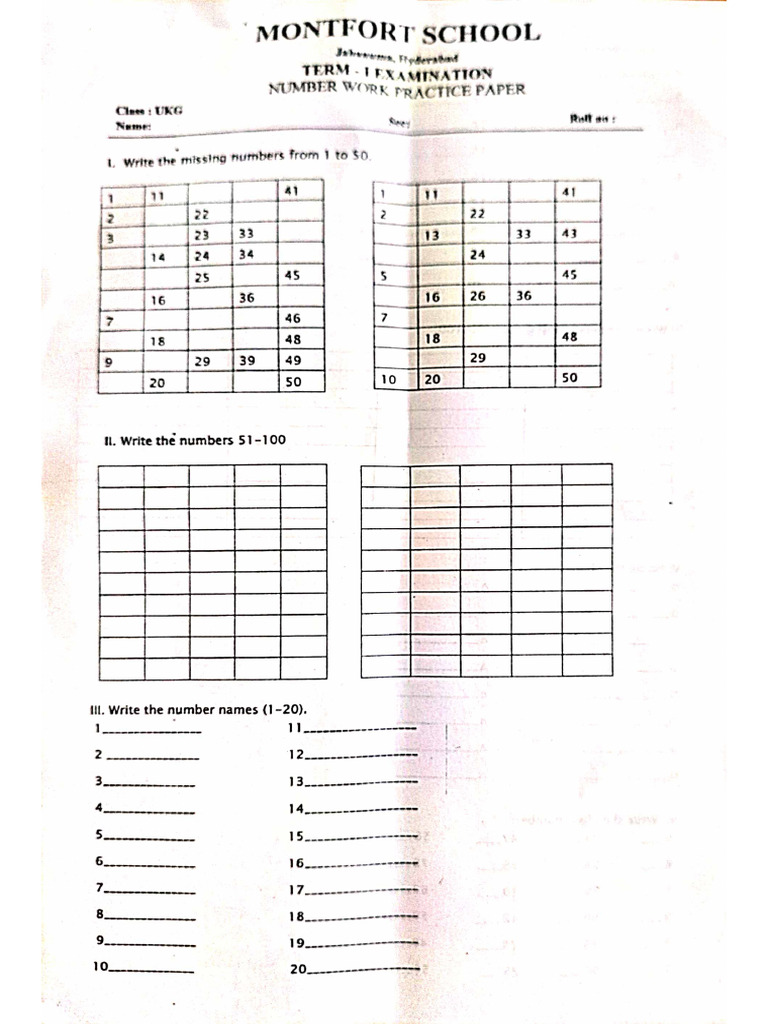 UKG - Math Practice Paper | PDF
