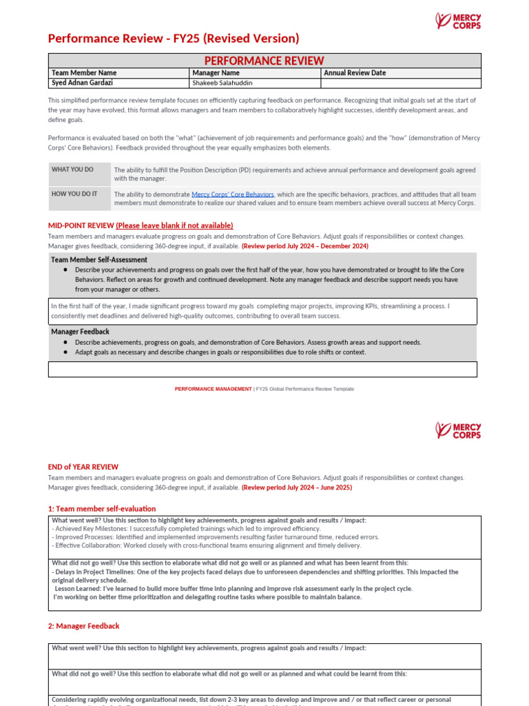 FY25 Performance Review Template Guide | PDF | Goal | Goal Setting