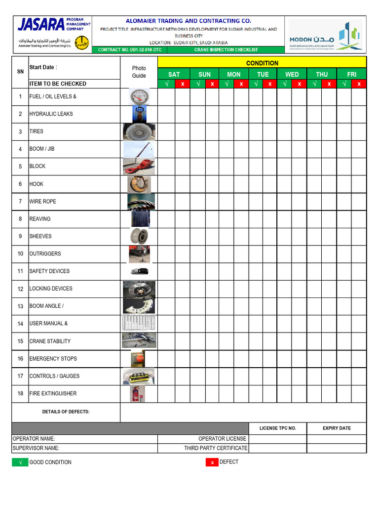 Crane Daily Inspection Log | PDF