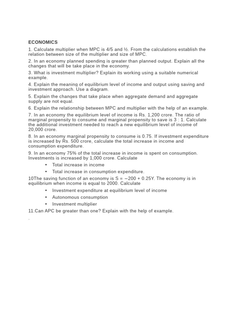 Economics: Understanding MPC and Multipliers | PDF