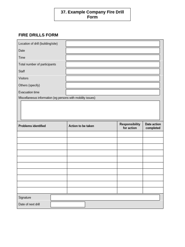 37. Fire Drill Form Template | PDF