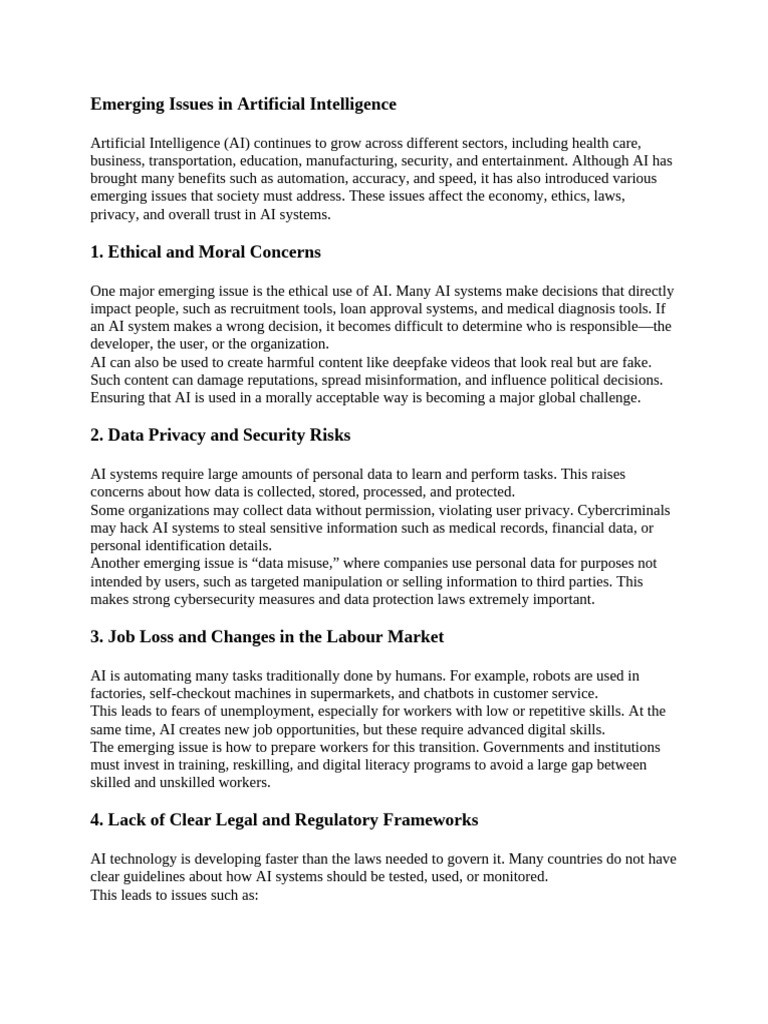 Emerging Issues in Artificial Intelligence | PDF | Artificial ...