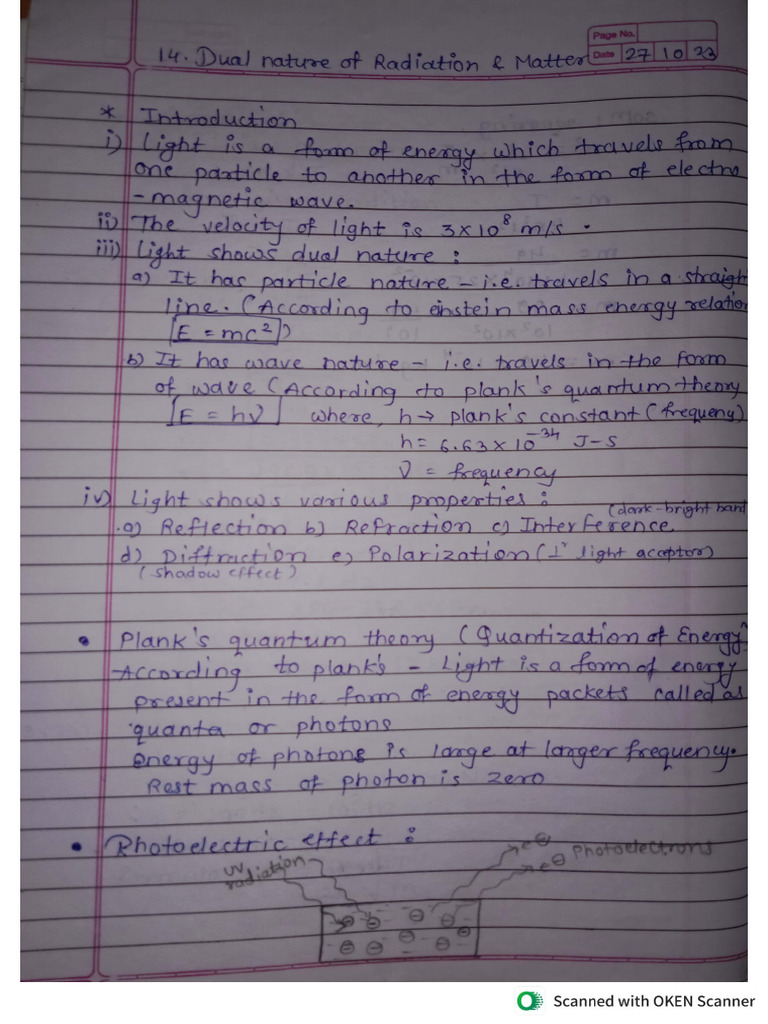 Dual Nature of Radiation and Matter Notes | PDF