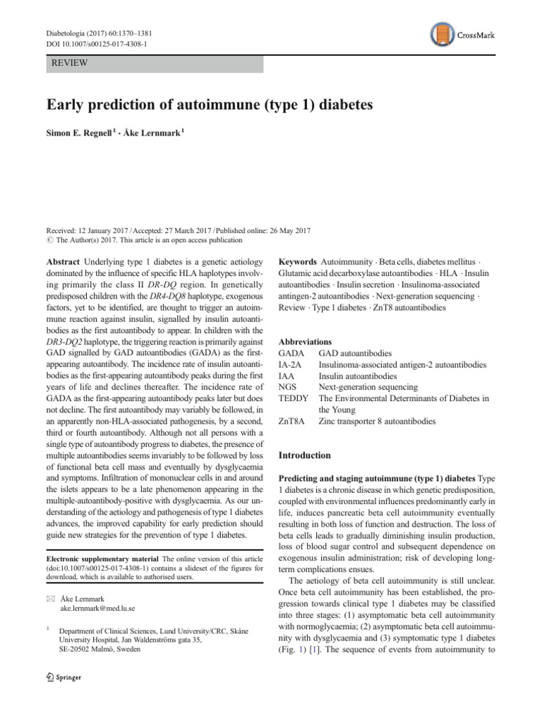 Early Prediction of Type 1 Diabetes | PDF | Human Leukocyte Antigen ...