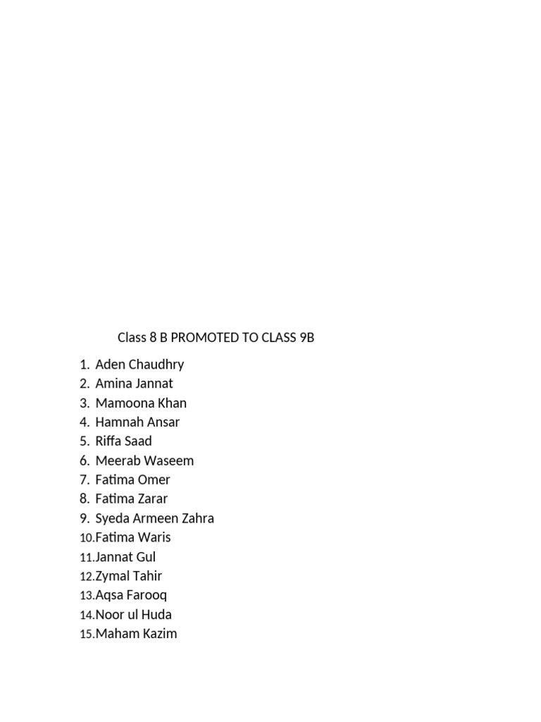 Class 8 b Promoted to Class 9b | PDF