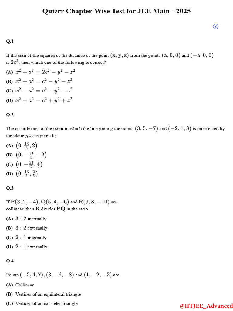 JEE Main 2025 Chapter-Wise Quiz Test | PDF | Triangle | Euclid