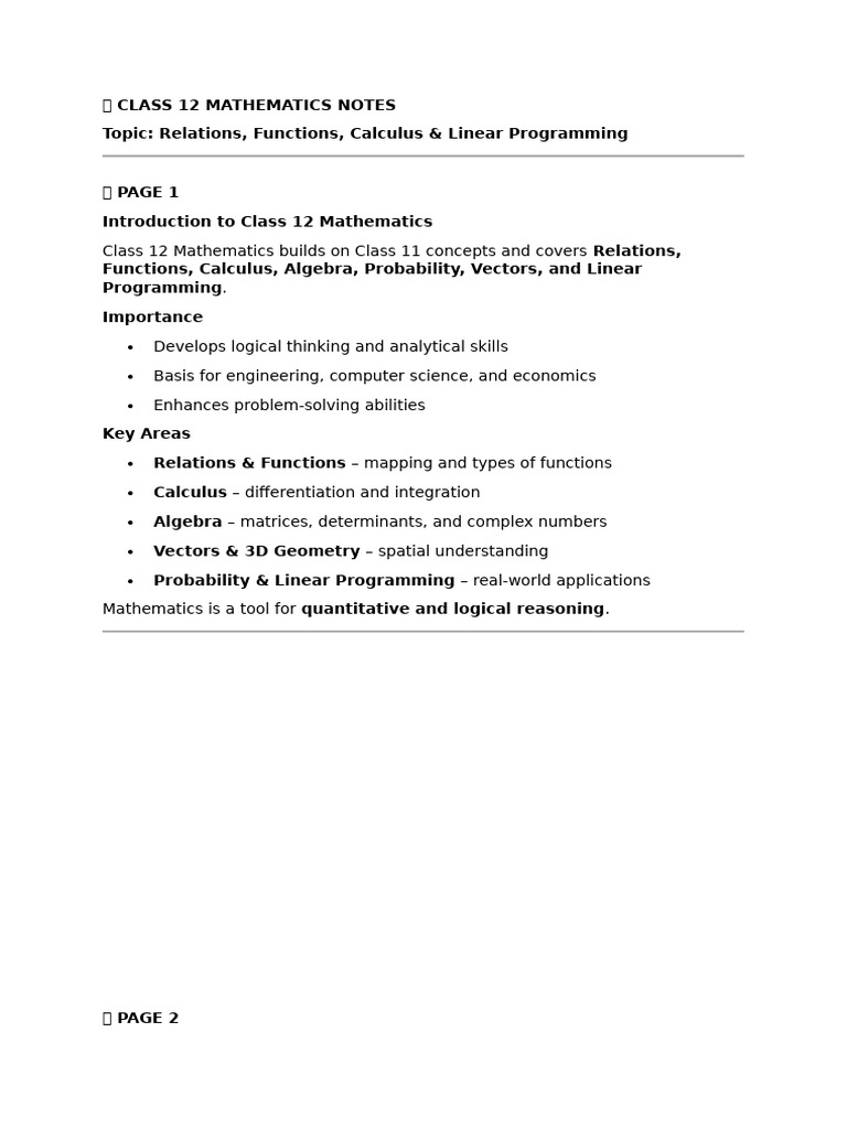 Class 12 Math Notes: Functions & Calculus | PDF | Function (Mathematics ...