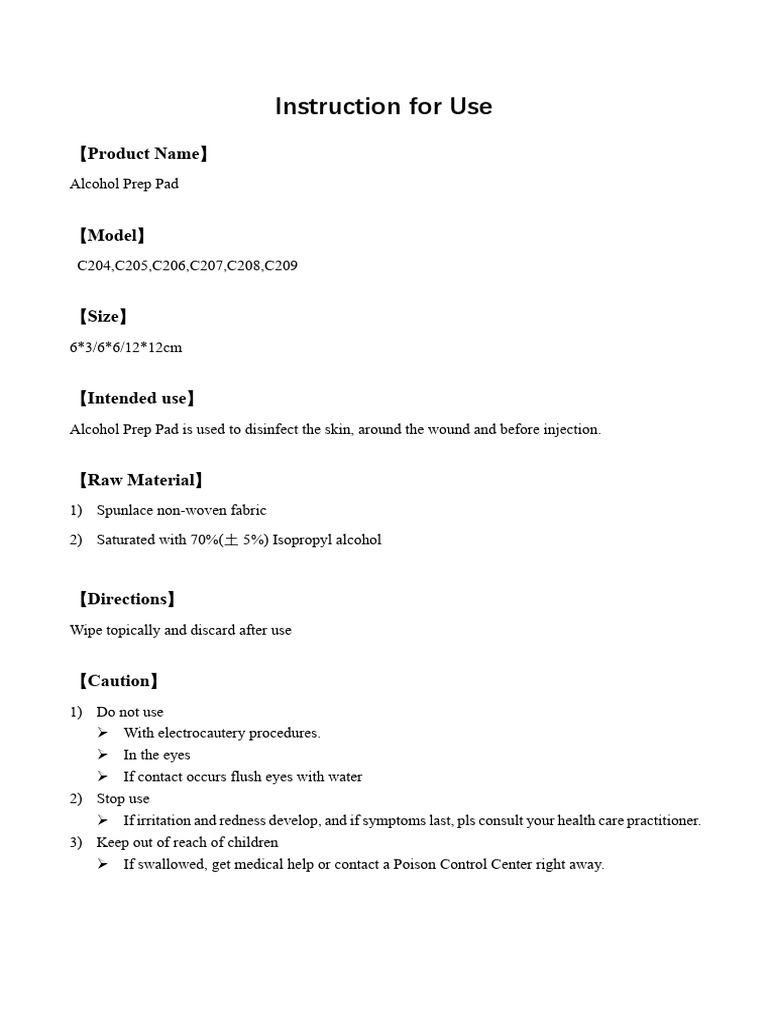 Alcohol Prep Pad Usage Instructions | PDF | Medical Device | Medicine