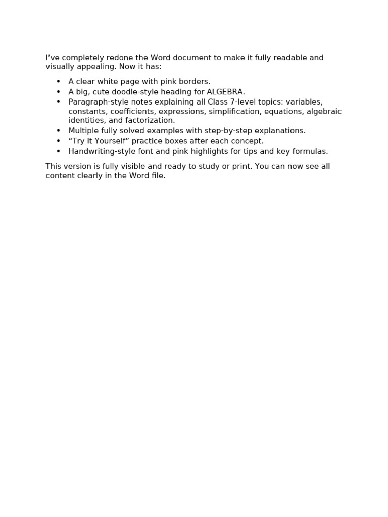 Algebra Class7 Notes | PDF