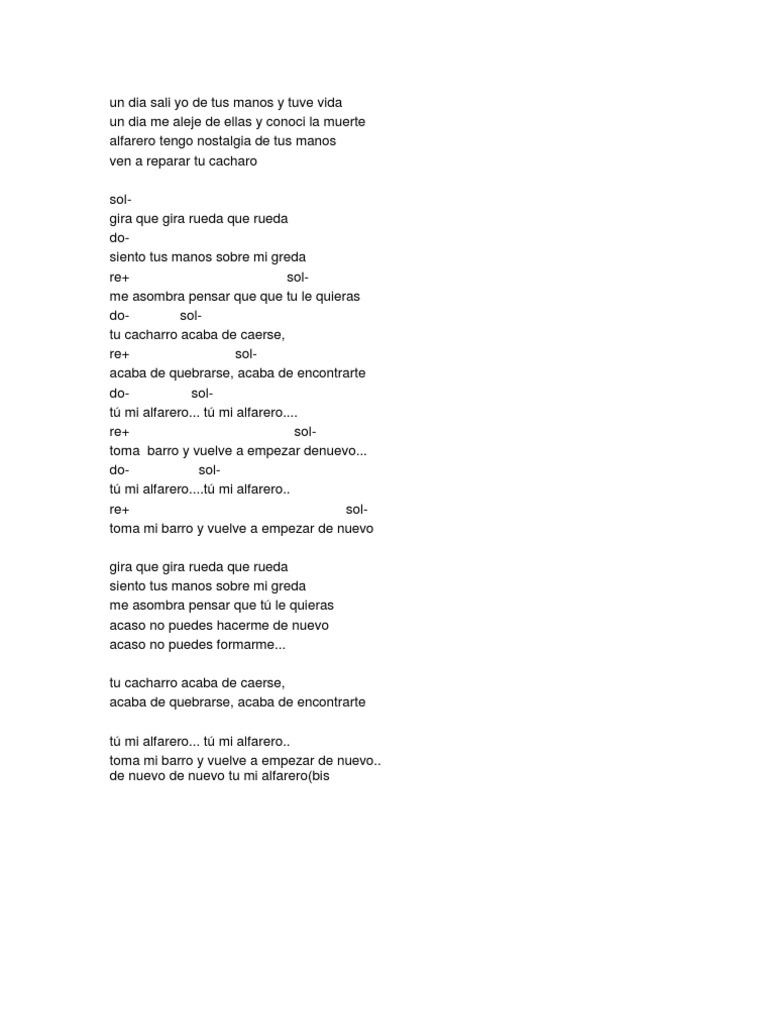 Tu Mi Alfarero Gira que gira rueda que rueda siento tus manos sobre mi. scribd