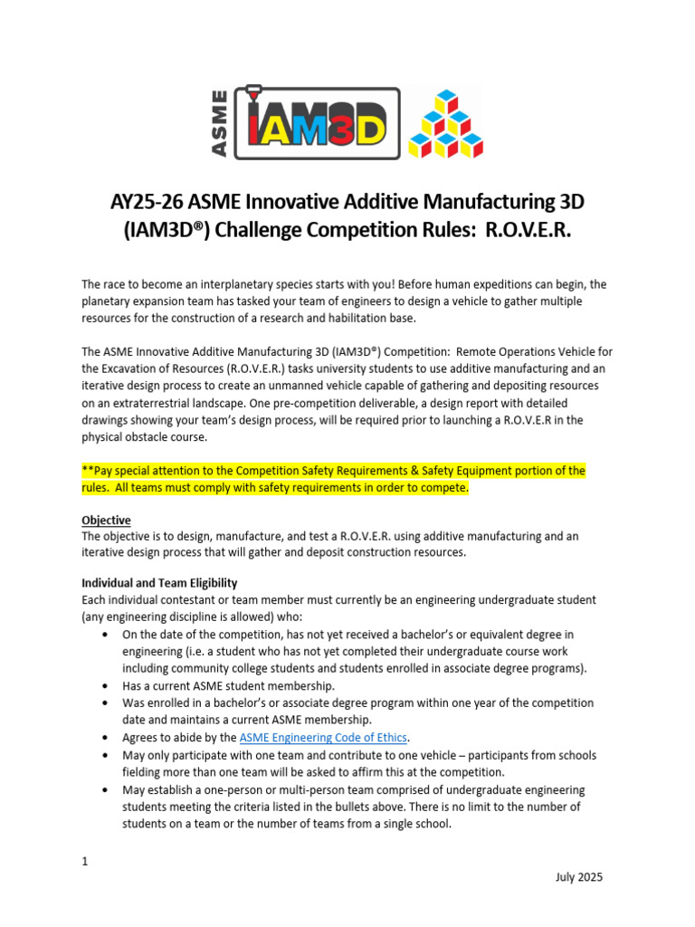 ASME IAM3D R.O.V.E.R. Competition Rules | PDF | Electrical Connector ...