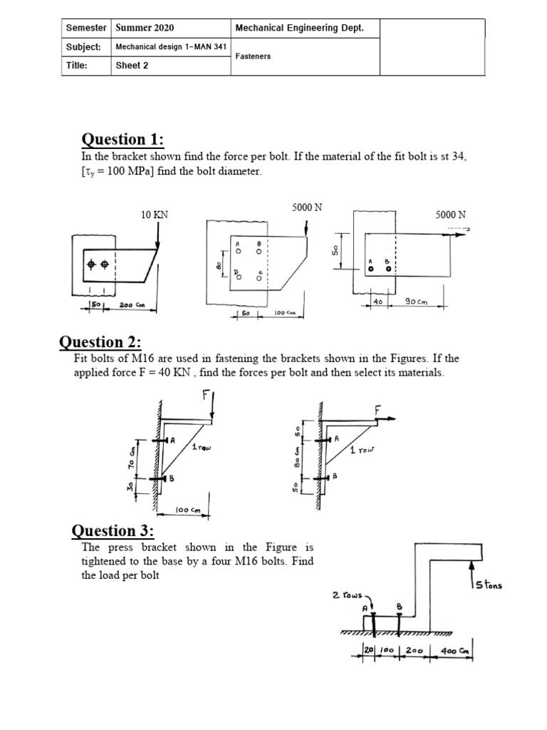 Mechanical Design: Fasteners Analysis | PDF