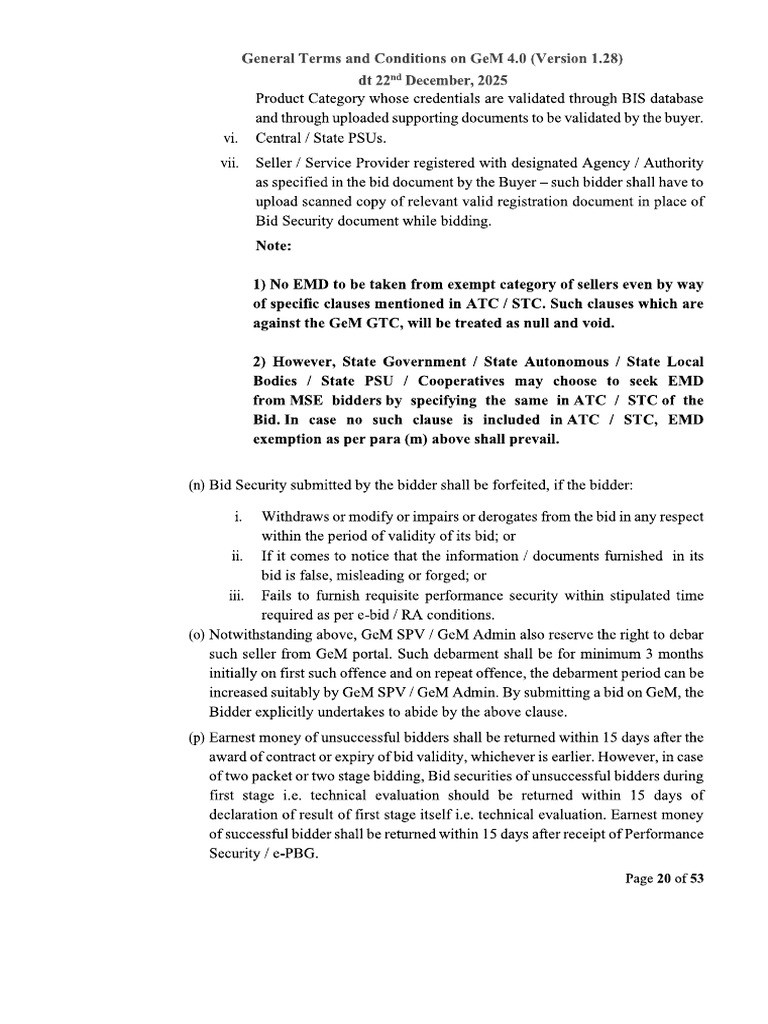 GeM EMD Clause | PDF
