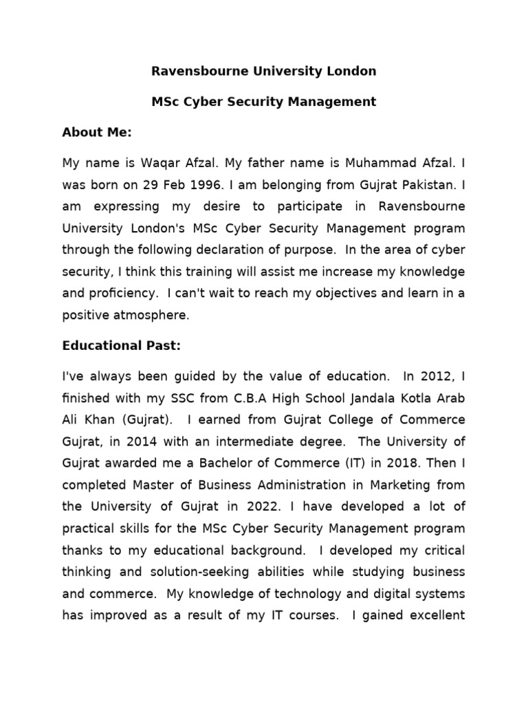 MSc Cyber Security Management Application | PDF | Computer Security ...