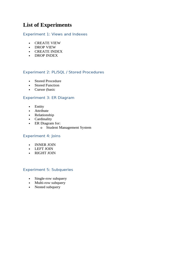 Database Experiment Techniques Guide | PDF