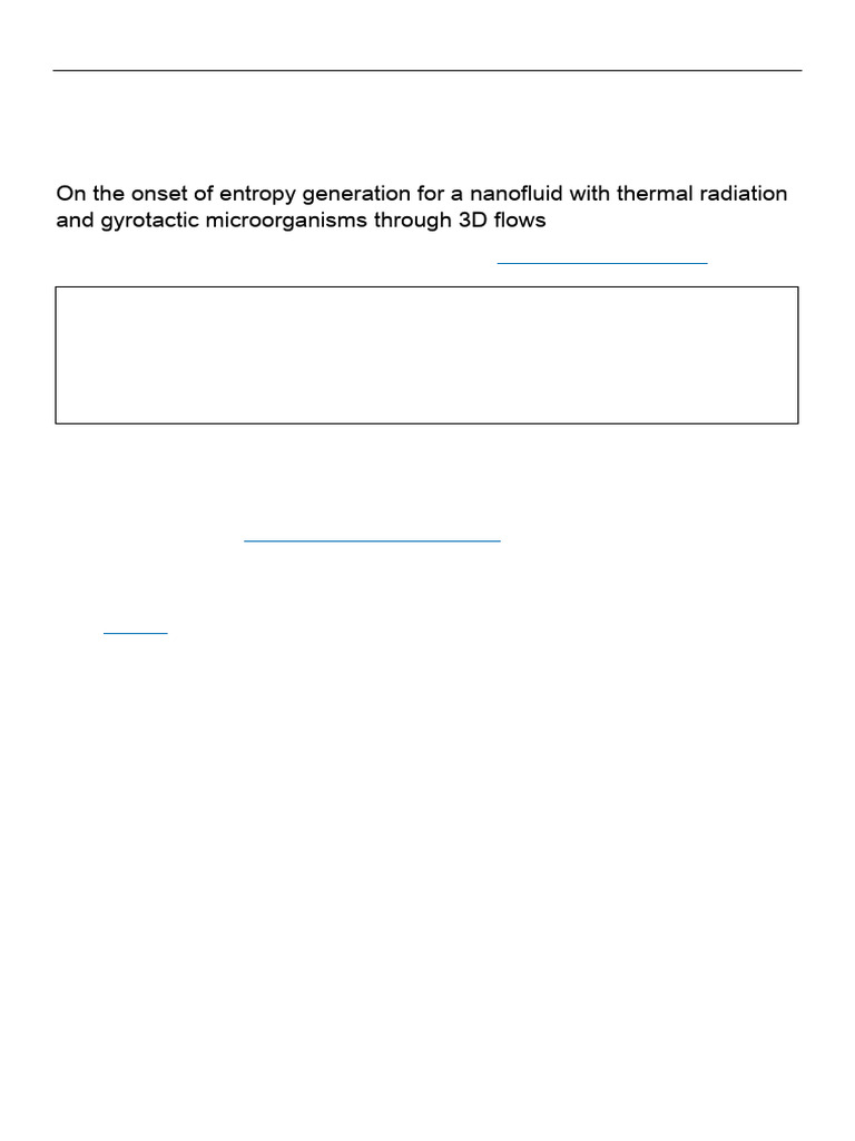 On The Onset of Entropy Generation For A Nanofluid With Thermal ...