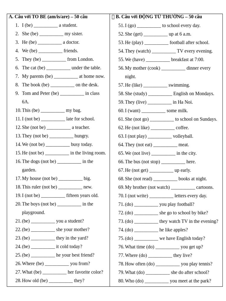 100 English Sentences with TO BE and Verbs | PDF | Chess Openings ...