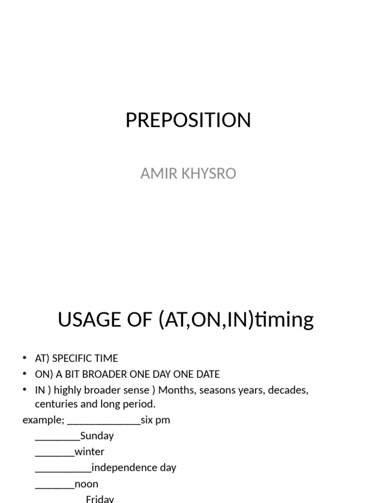 Prepositions: Usage Guide for Time & Place | PDF