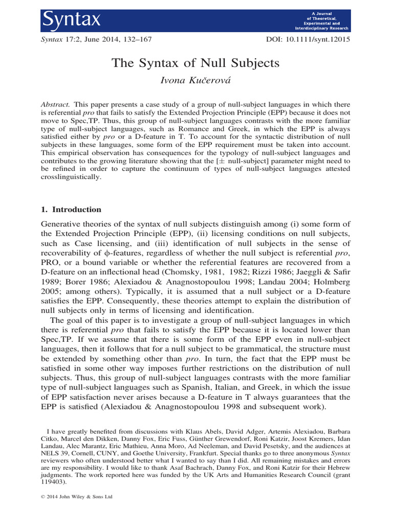 Syntax Analysis of Null Subjects | PDF | Clause | Syntax