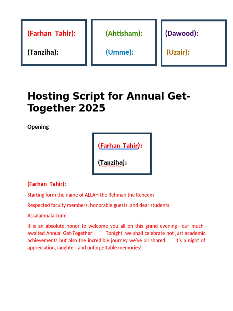 Annual Get-Together 2025 Hosting Script | PDF | Quran | Islam