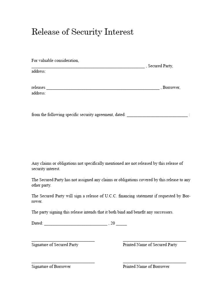 Release of Security Interest Document | PDF