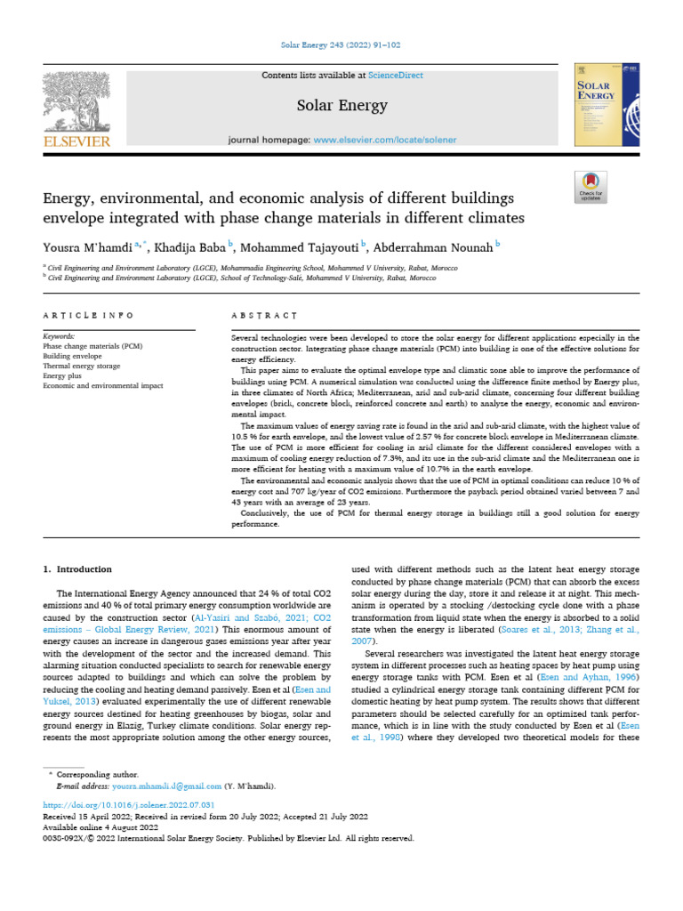 Energy Analysis of PCM in Building Envelopes | PDF | Energy Storage ...