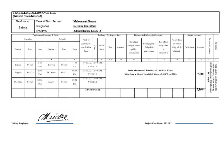 Travelling Allowance Bill for Government Servant | PDF | Transport ...