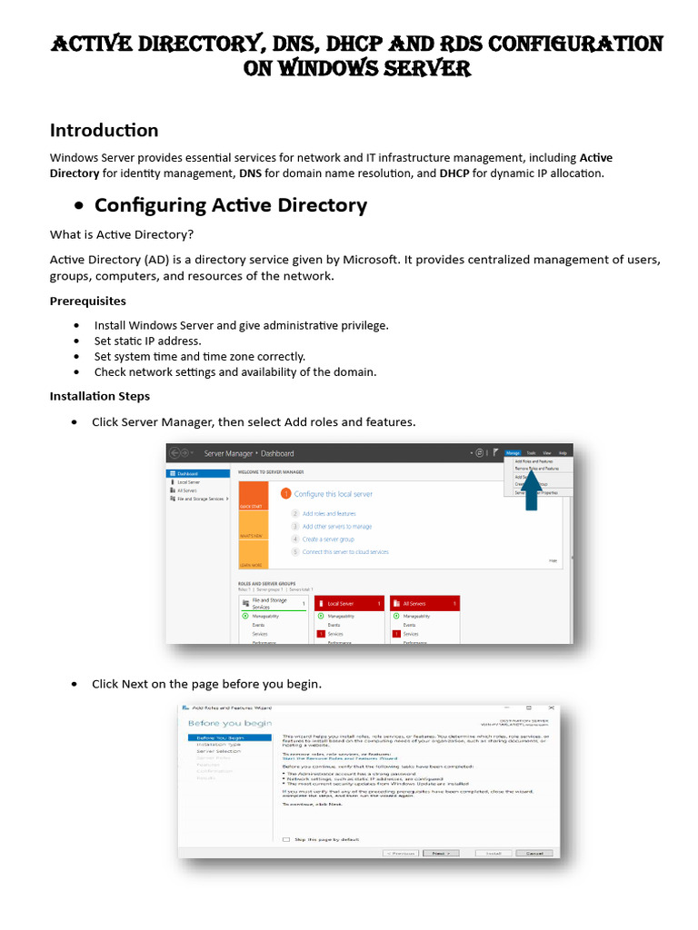 Active Directory & DNS/DHCP Setup Guide | PDF | Remote Desktop Services ...