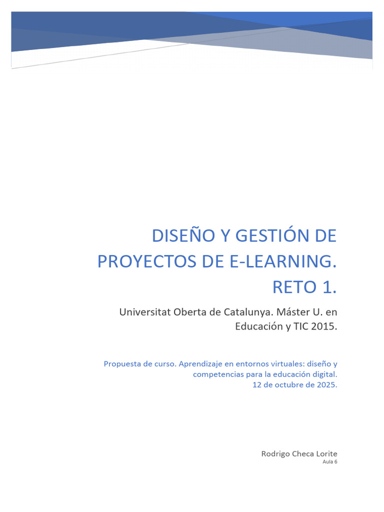 Reto 1 Diseño y Gestión de Proyectos de E-Learning. Infografía. Rodrigo ...