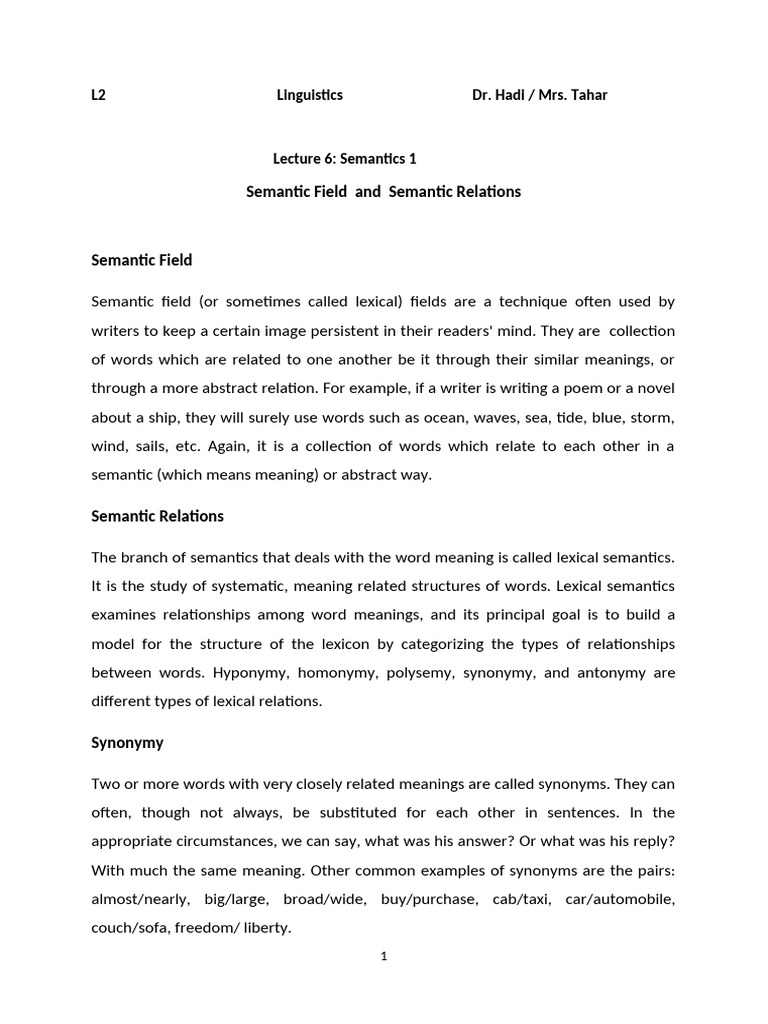 Lecture 6 Ling L2 | PDF | Linguistics | Lexical Semantics