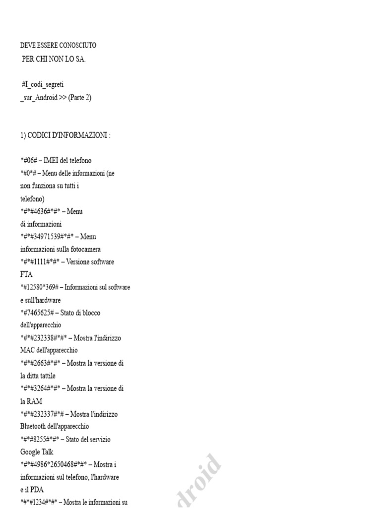 Tutti I Codici Segreti Su Android | PDF