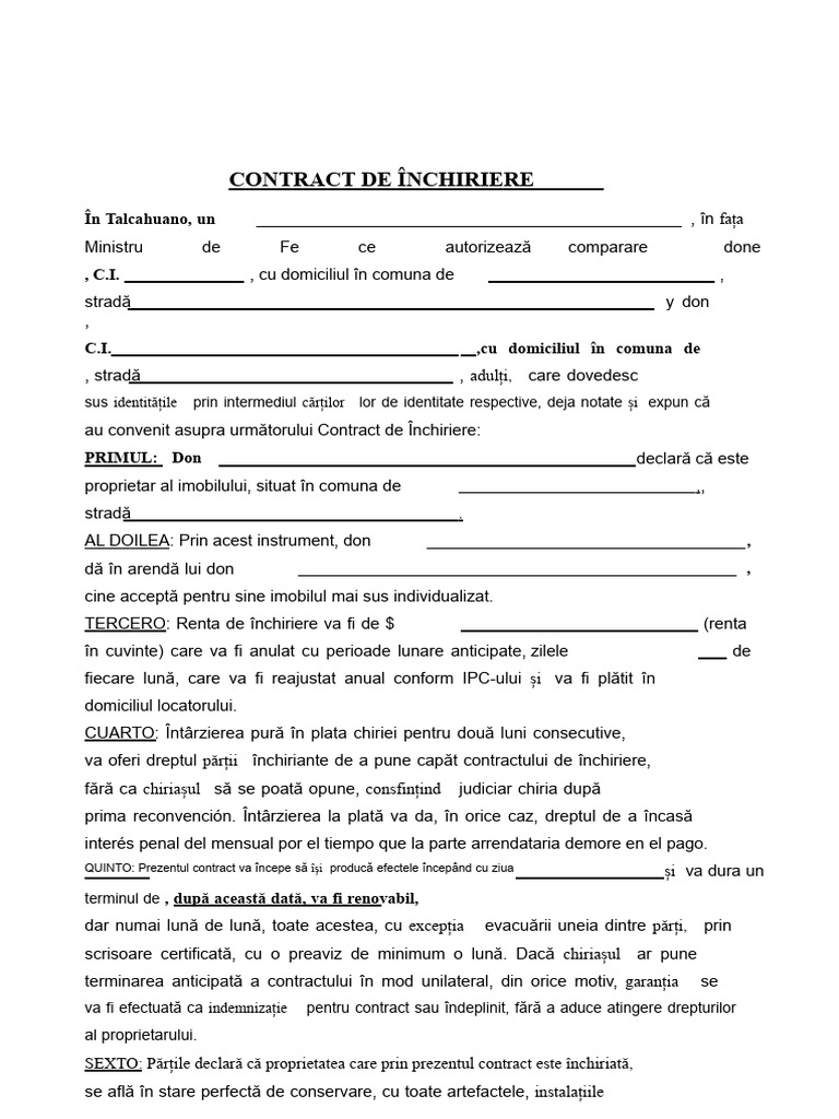 Model Contract de Închiriere | PDF