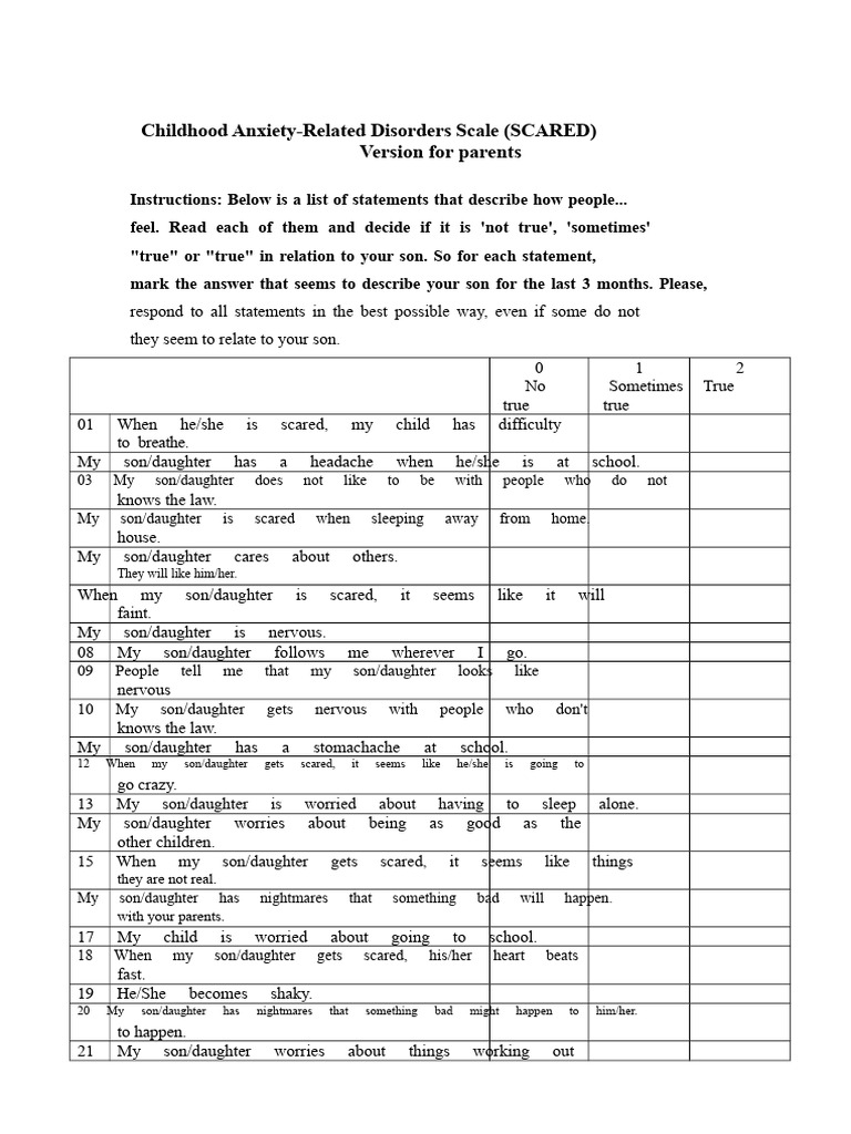 Childhood Anxiety Disorder Assessment Scale | PDF | Anxiety | Emotions