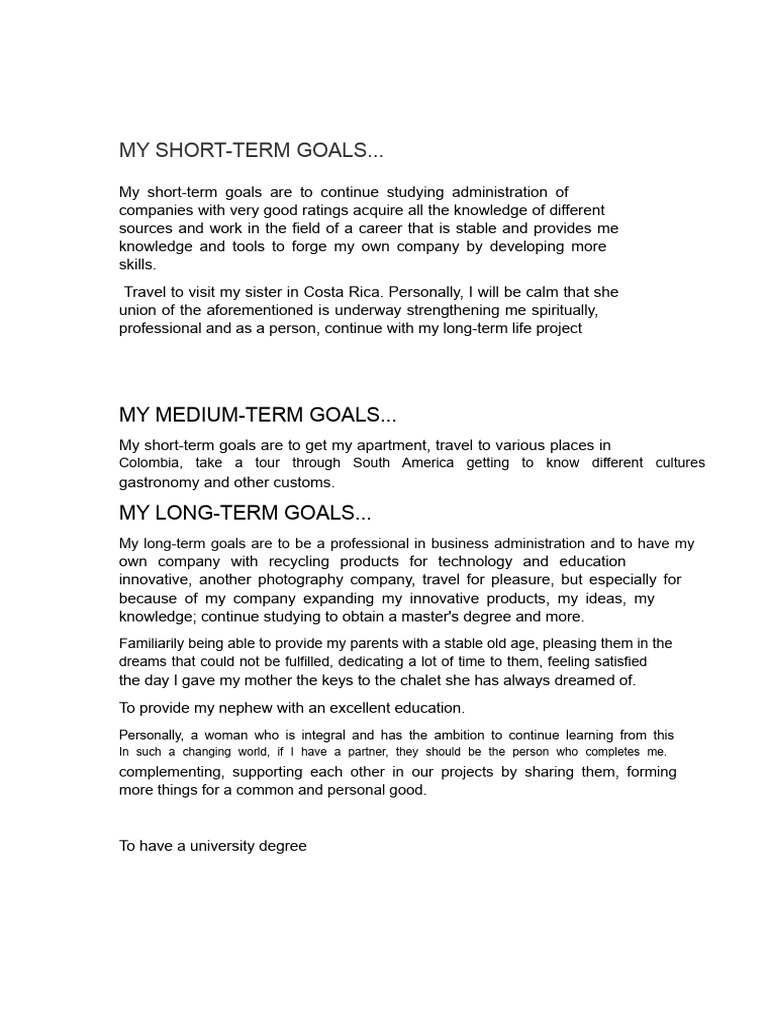 My Short-Term Goals | PDF