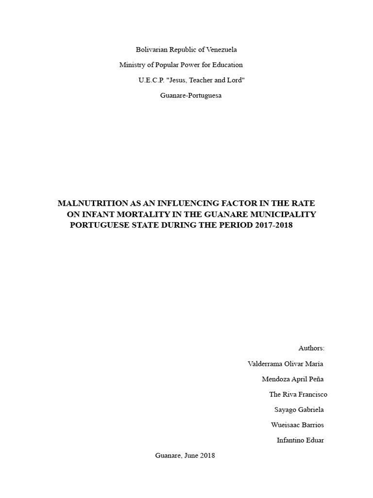 Malnutrition's Impact on Infant Mortality in Guanare | PDF | Nutrition ...