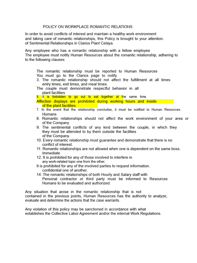 Workplace Relationship Policy | PDF | Employment | Human Resources
