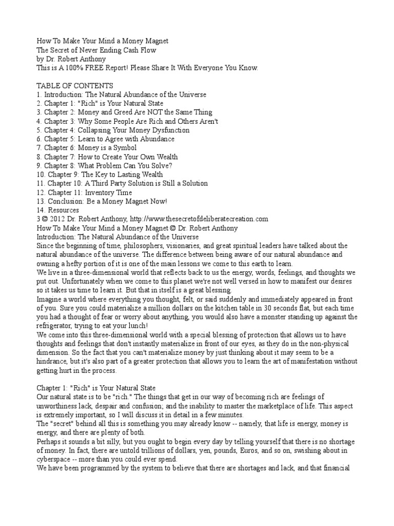Dr. Robert Anthony Money Report PDF Demand Wealth