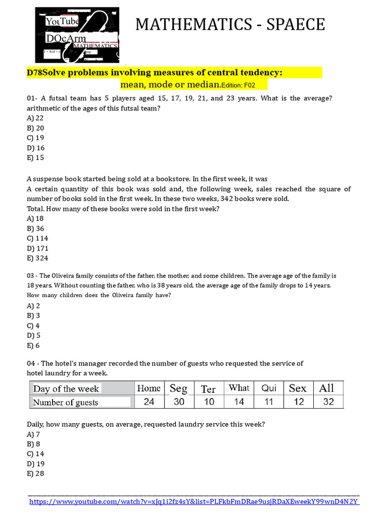 Mean, Median and Mode STATISTICS | PDF | Mean | Average