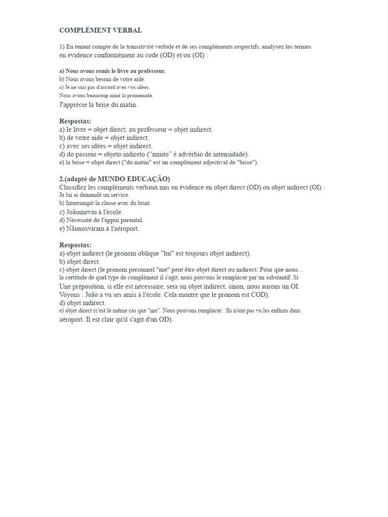 Analyse des Compléments Verbaux en Français | PDF