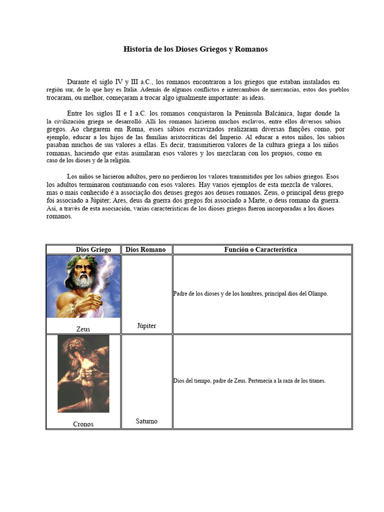 Dioses Griegos y Romanos | PDF | Doce olímpicos | Zeus