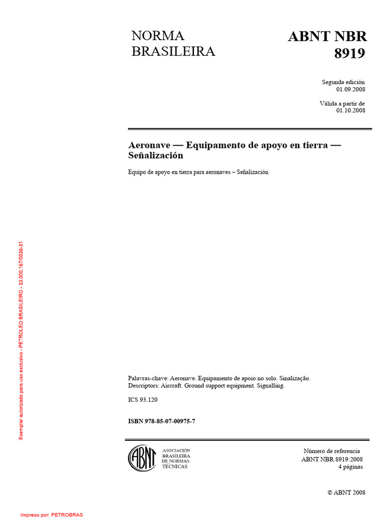 NBR 8919 - Equipos de Apoyo en Suelo | PDF | Aeropuerto | Vehículos